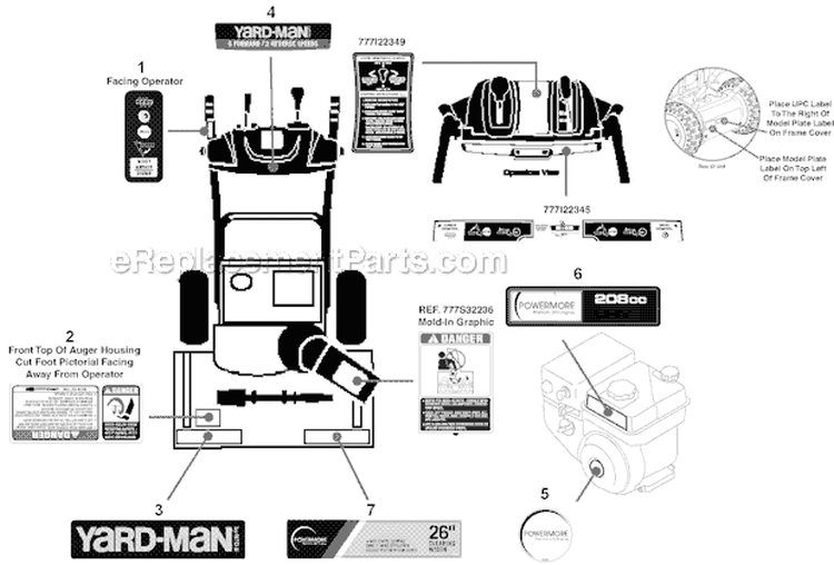 Label Map Diagram and Parts List for 31AM63LF701 2012 Yard Man Snow Blower